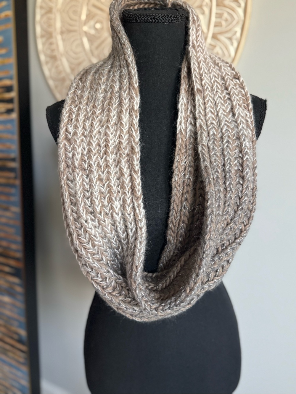 Taupe Ribbed Knit Infinity Scarf - Women Accessories